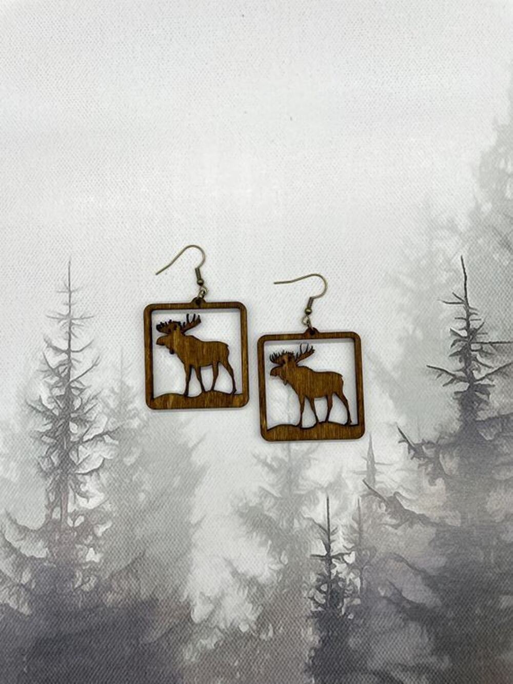 Wild North Wooden Earrings NEW Moose
